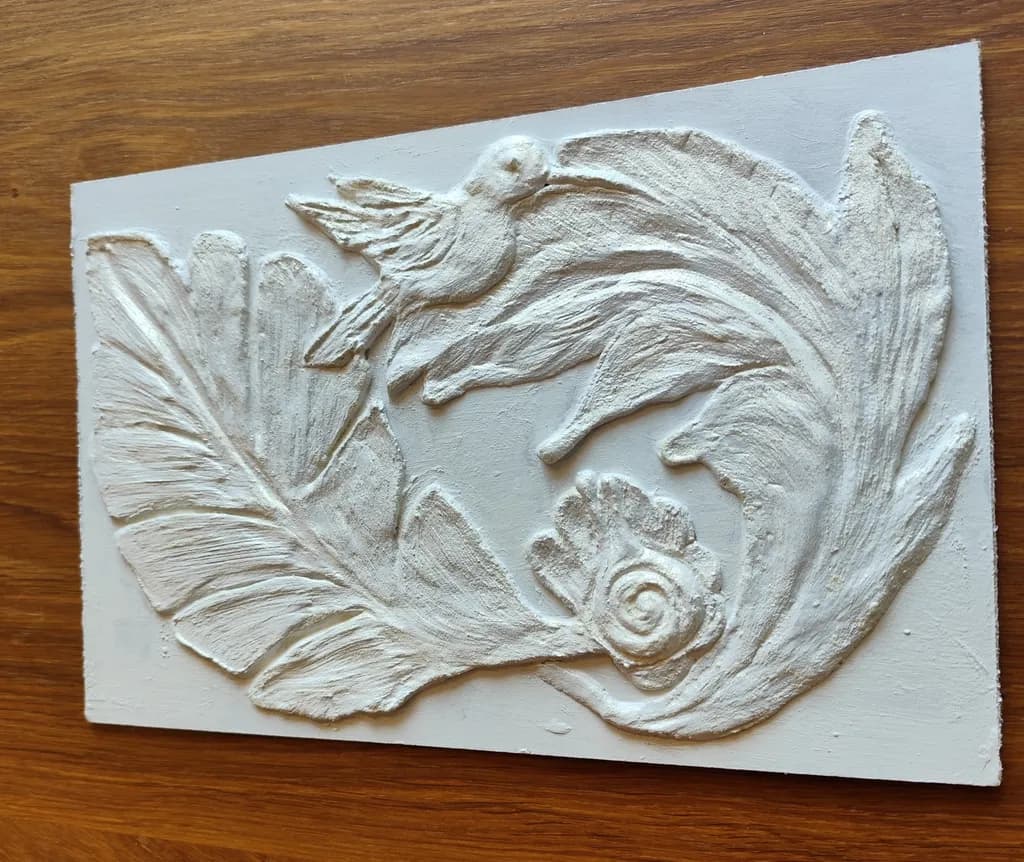 Whispers of Nature: A Textured Relief of Bird and Flora