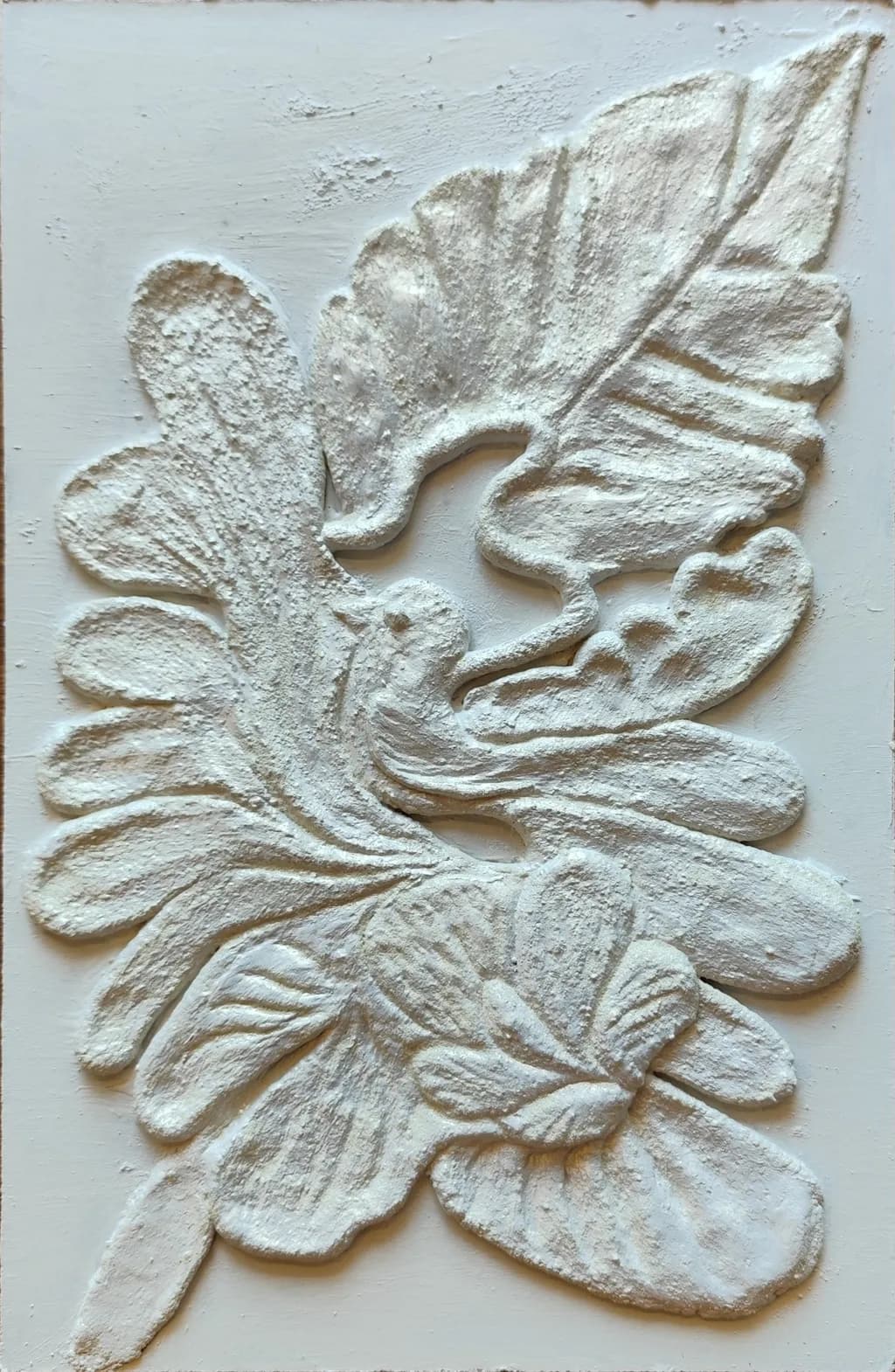 Whispers of Nature: A Textured Floral Relief in White Elegance