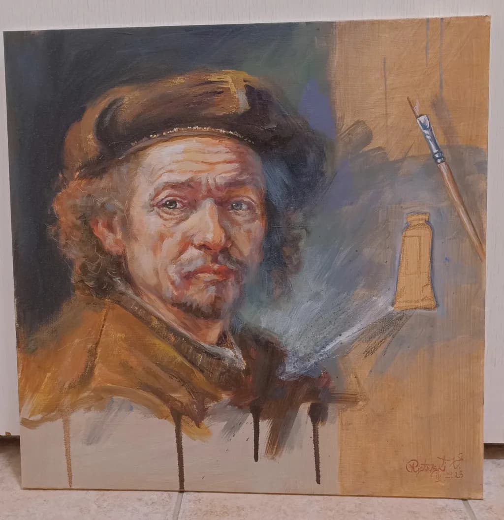 Self-Reflection: An Expressive Oil Portrait on Canvas