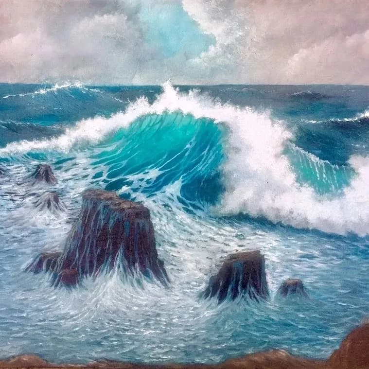 Ocean's Embrace: A Dance of Waves and Rocks in Turquoise Serenity