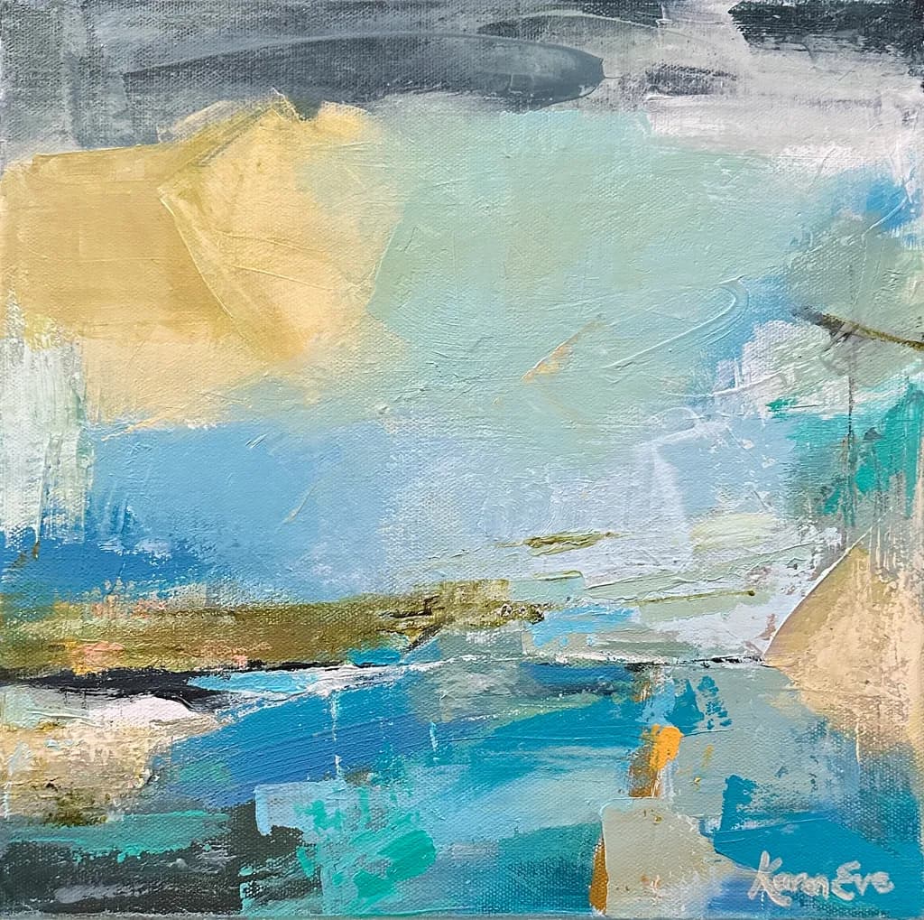 Whispers of the Horizon: A Serene Abstract Landscape in Soft Blues and Golds