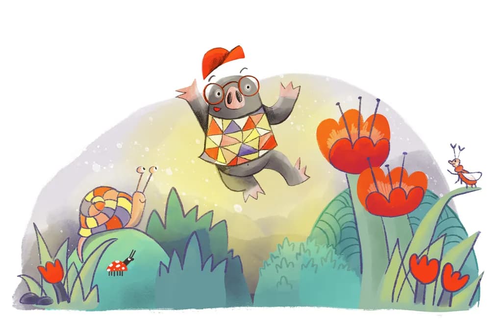 Whimsical Adventures in a Colorful Garden: A Playful Pig's Journey Through Nature's Blooms