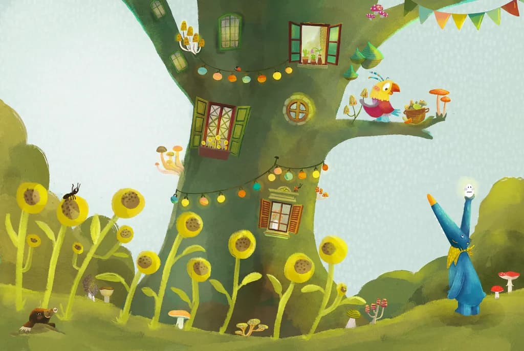 Whimsical Treehouse Adventure: A Colorful Journey Through Nature's Enchantment