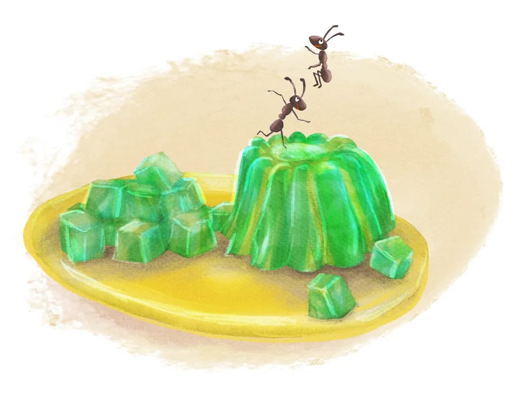 Ants Ascend: A Whimsical Journey on a Green Jelly Mountain