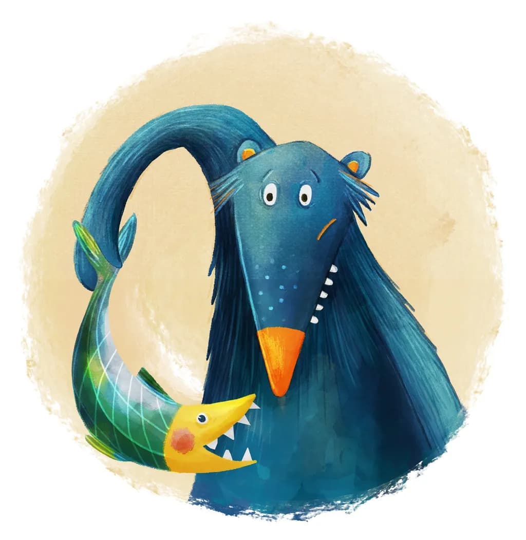 Whimsical Friends: A Bear and His Playful Fish Companion
