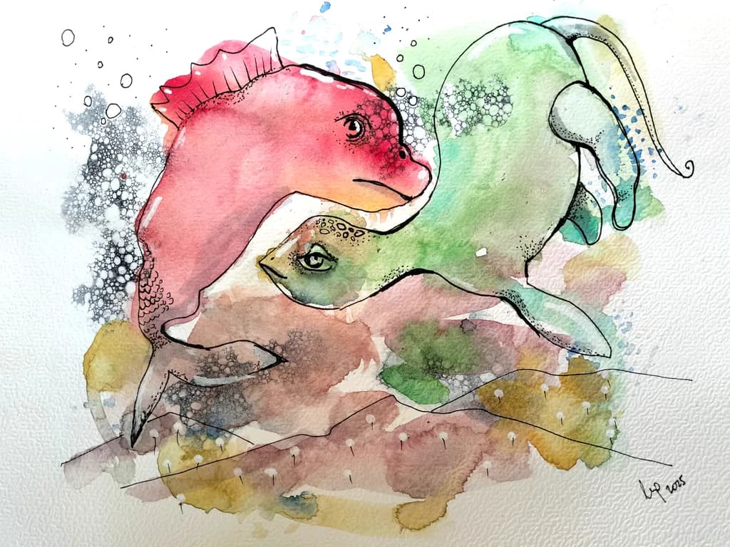 Whimsical Dance of the Sea Creatures: A Colorful Watercolor Journey