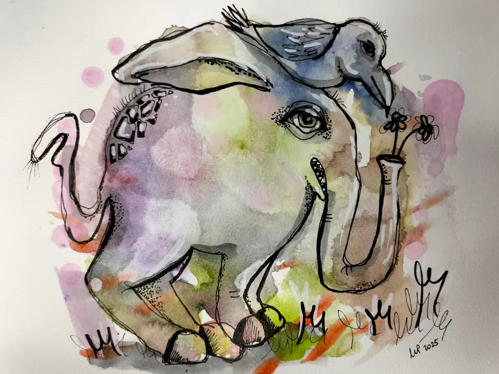 Whimsical Harmony: An Elephant's Playful Encounter with Nature