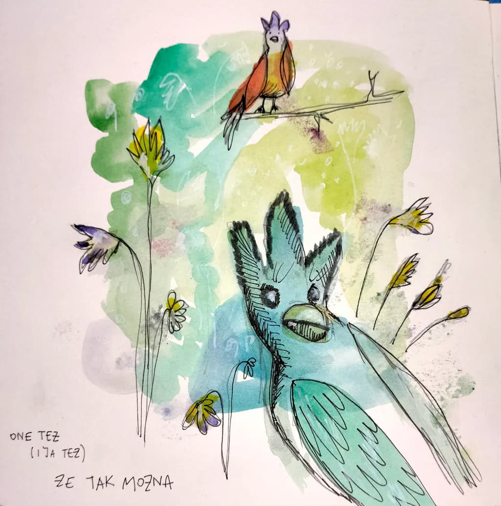 Whimsical Birds and Blossoms: A Playful Dance of Nature's Colors
