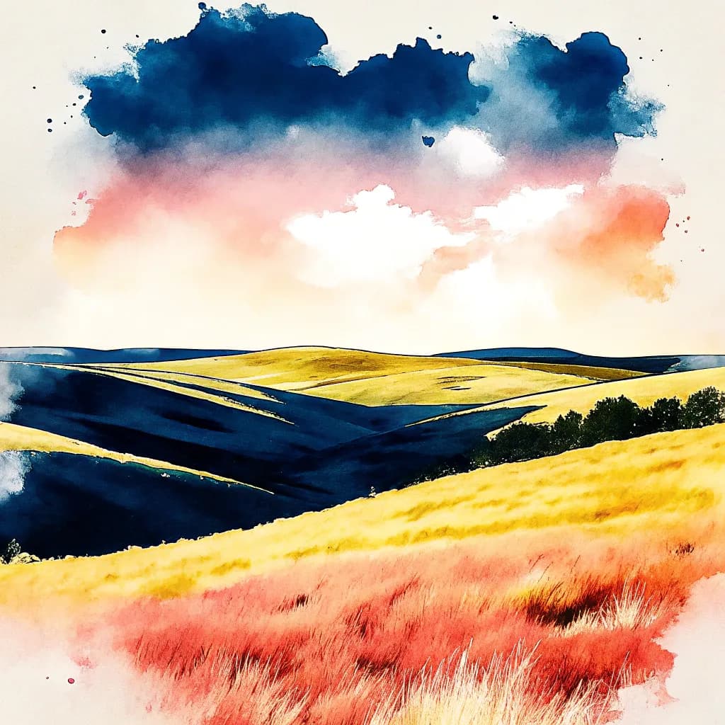 Whispers of Dawn: A Vibrant Landscape in Watercolor Hues