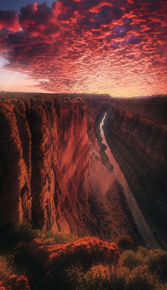 Canyon Reverie: A Dramatic Sunset Over the Serene River Valley