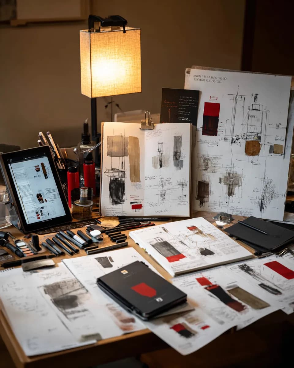 Creative Workspace: A Symphony of Design and Sketches in Natural Light