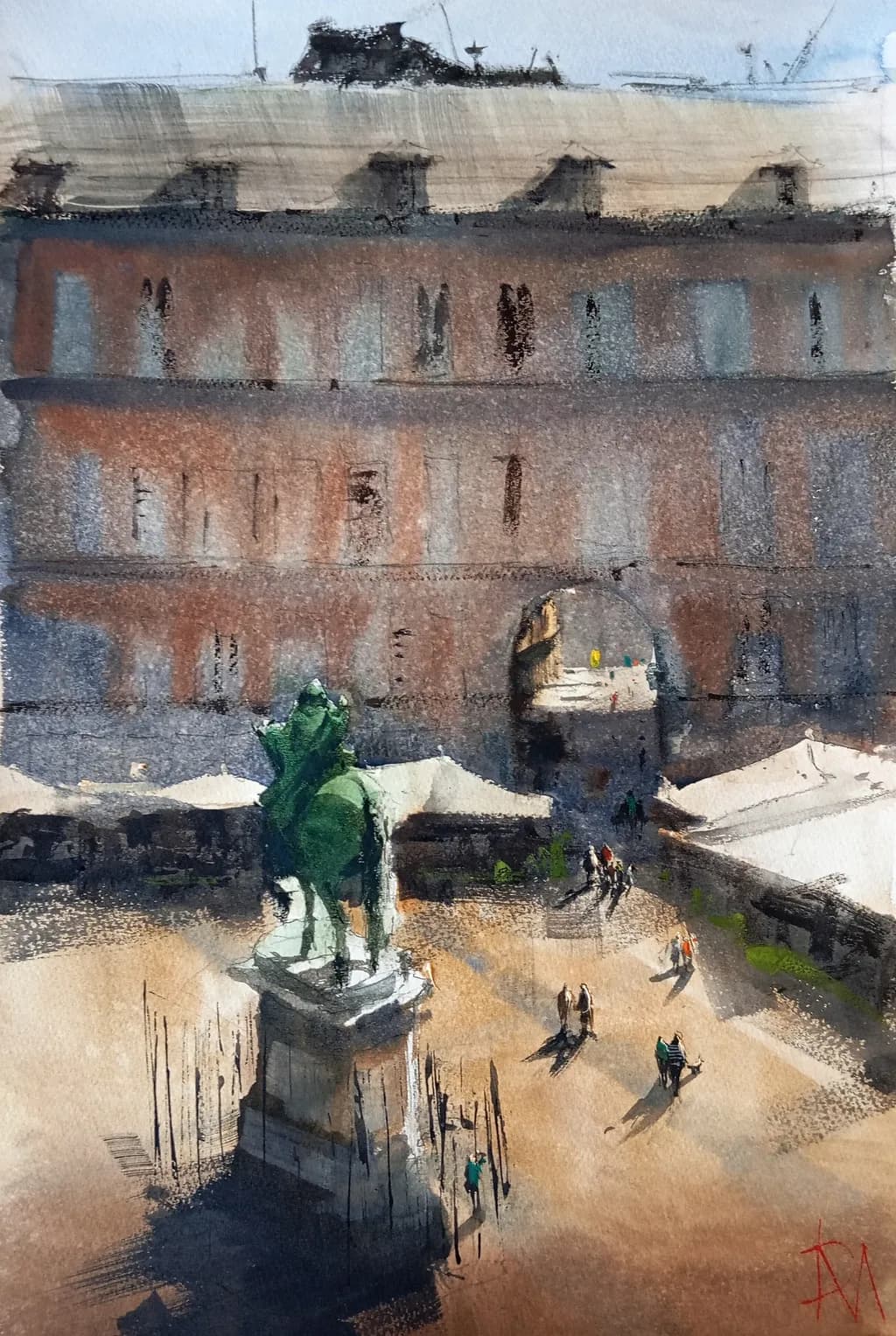 Majestic Plaza: A Watercolor Journey Through Architecture and Life