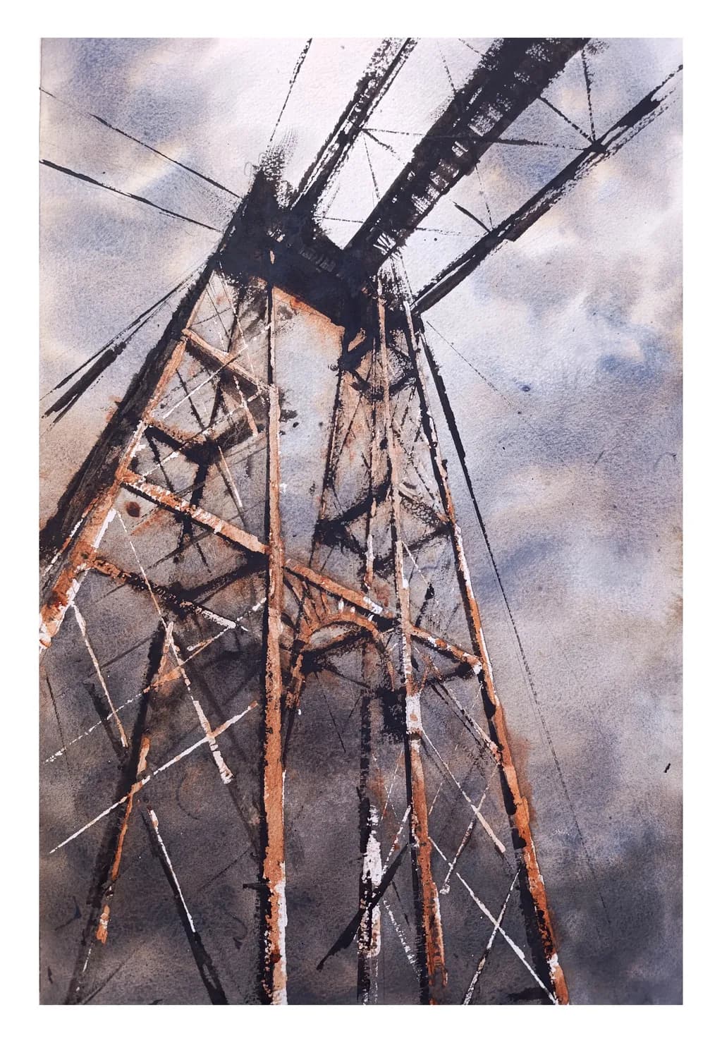 Urban Elegance: A Towering Perspective in Watercolor Art