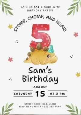 Dino-Mite Birthday Bash: Celebrate Sam's 5th with Fun and Roars!