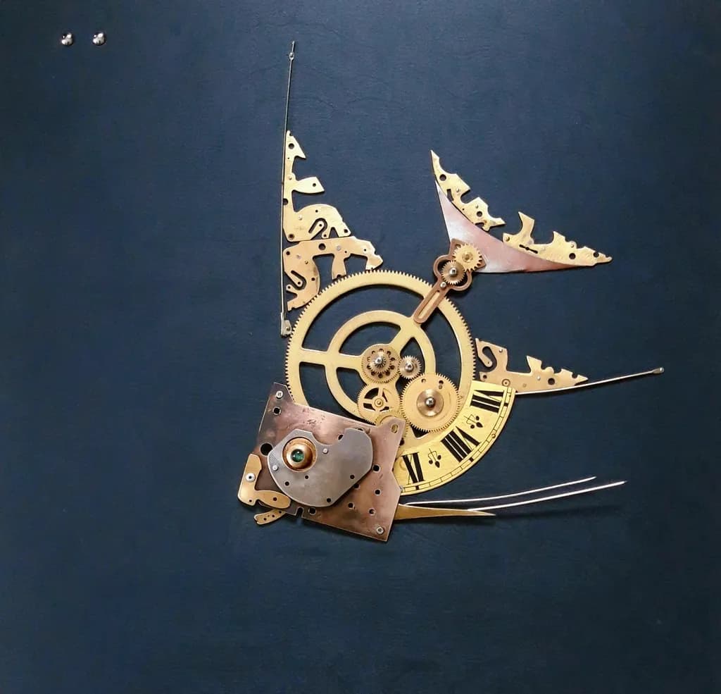 Whimsical Timekeeper: A Steampunk-Inspired Clockwork Fish Sculpture