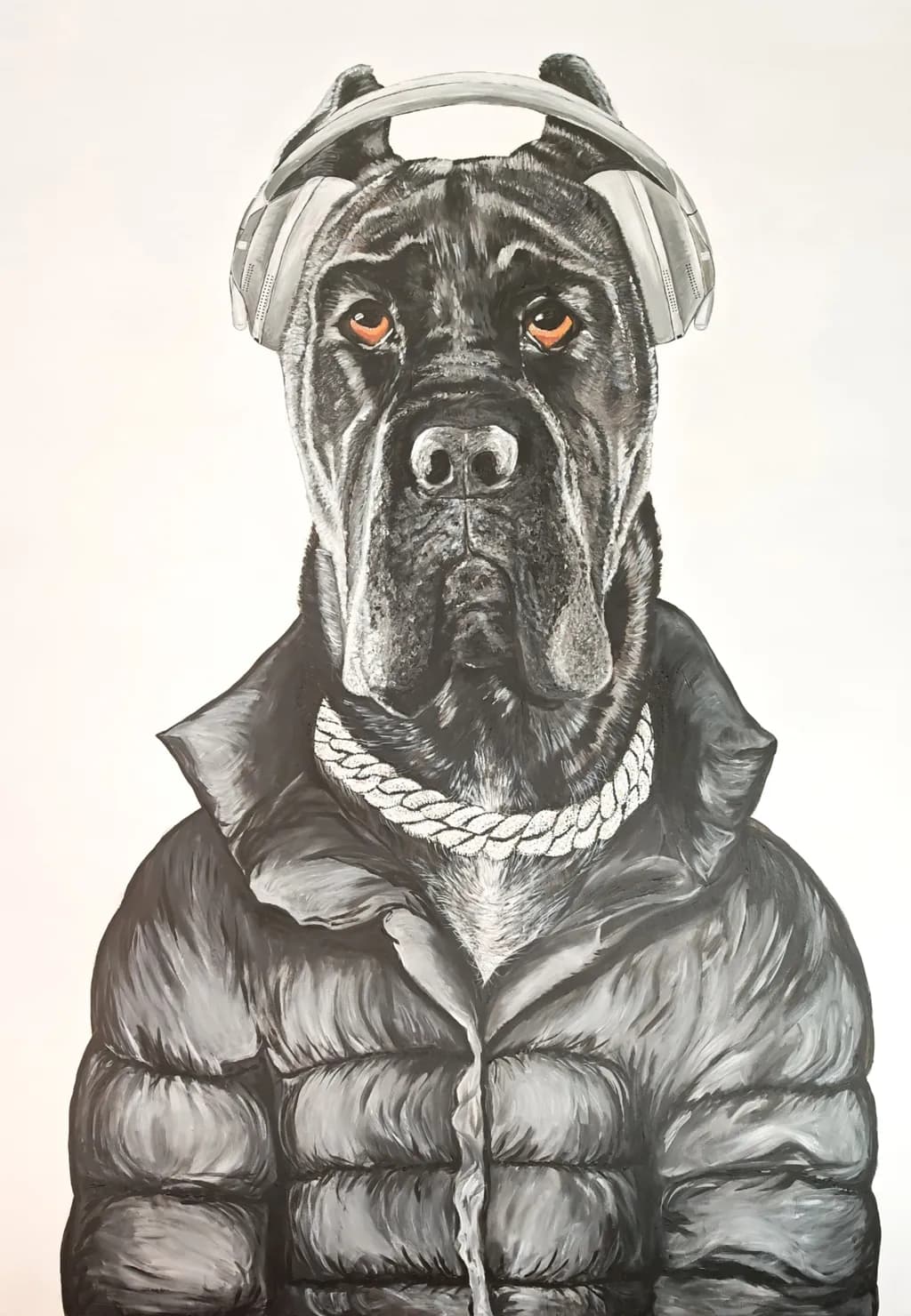 Urban Canine: The Stylish Guardian in Headphones and Bling