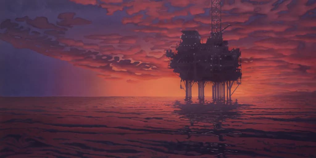 Ethereal Horizons: The Silent Majesty of an Offshore Oil Rig at Dusk