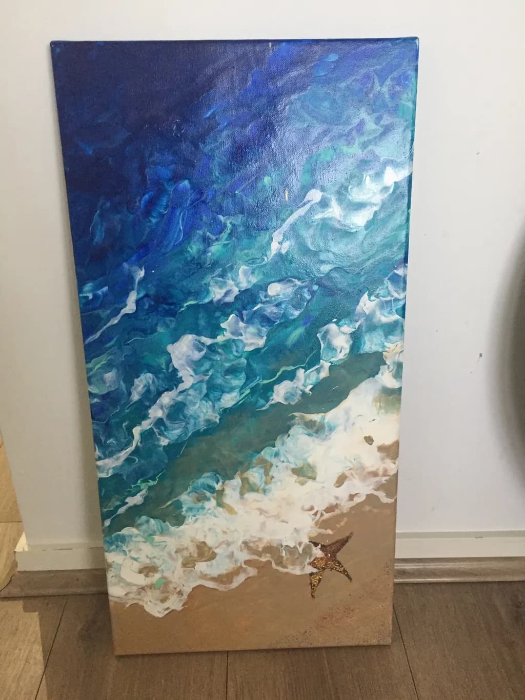 Ocean's Embrace: A Serene Abstract Journey Through Blue Waves and Sandy Shores
