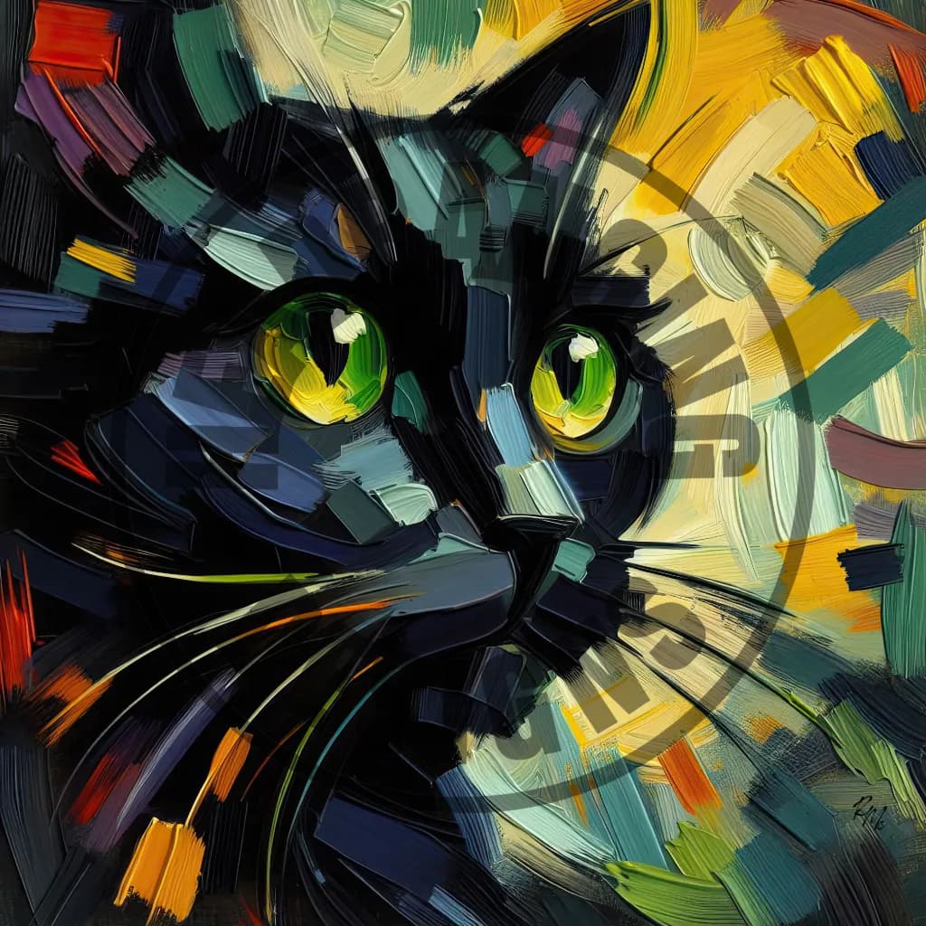 Vibrant Whiskers: An Abstract Expression of Feline Elegance in Colorful Brushstrokes