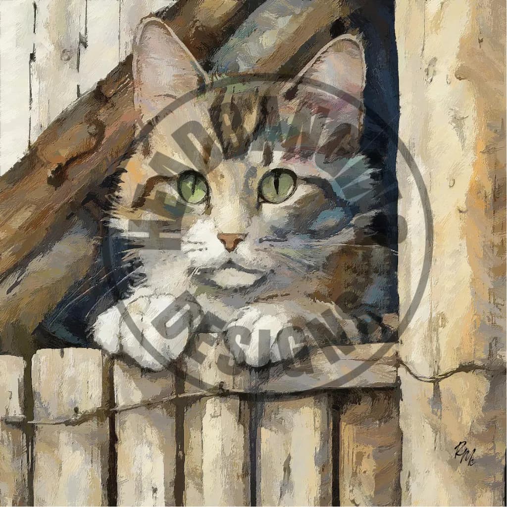 Whiskered Wonder: A Feline's Gaze Through Rustic Slats