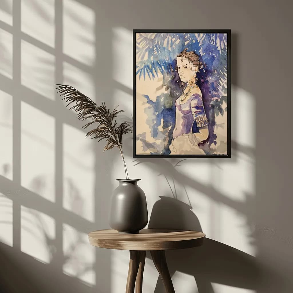 Whispers of Elegance: A Watercolor Portrait in Shades of Blue and Gold
