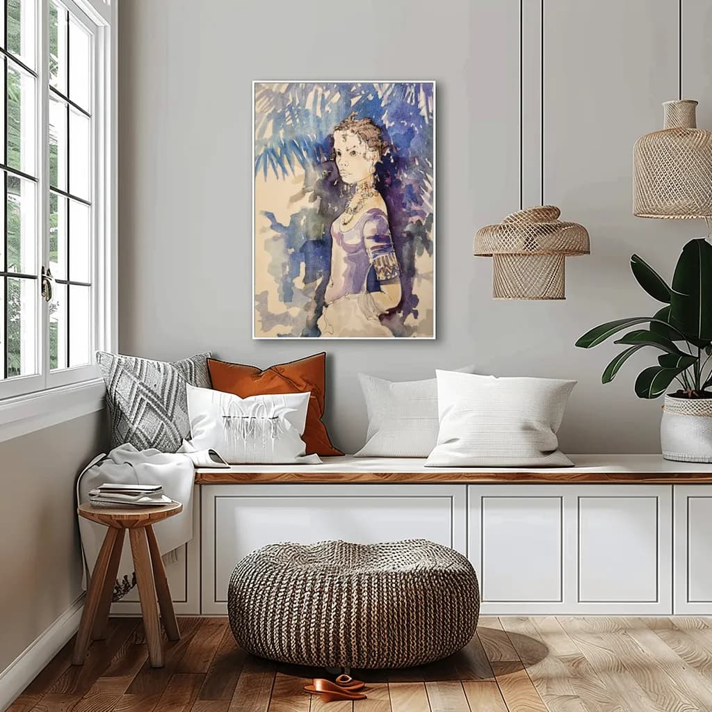 Elegant Reverie: A Modern Portrait in Watercolor Hues