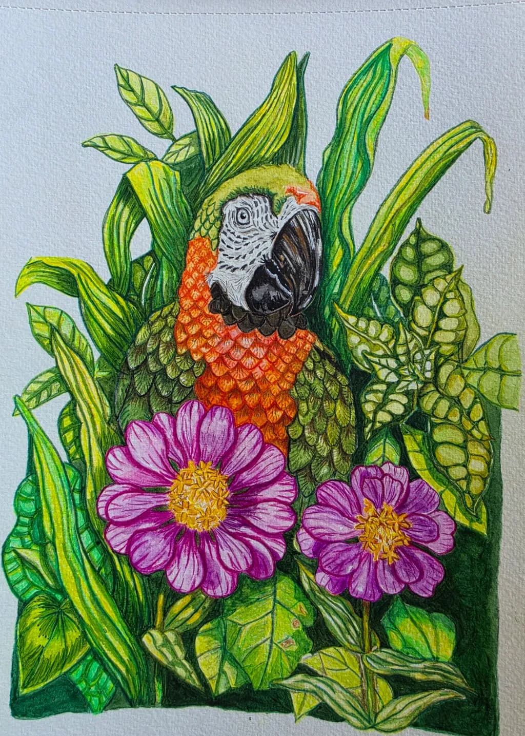 Parrot Among Flowers