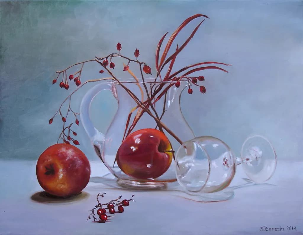Vibrant Still Life: Apples and Glass in Nature's Embrace