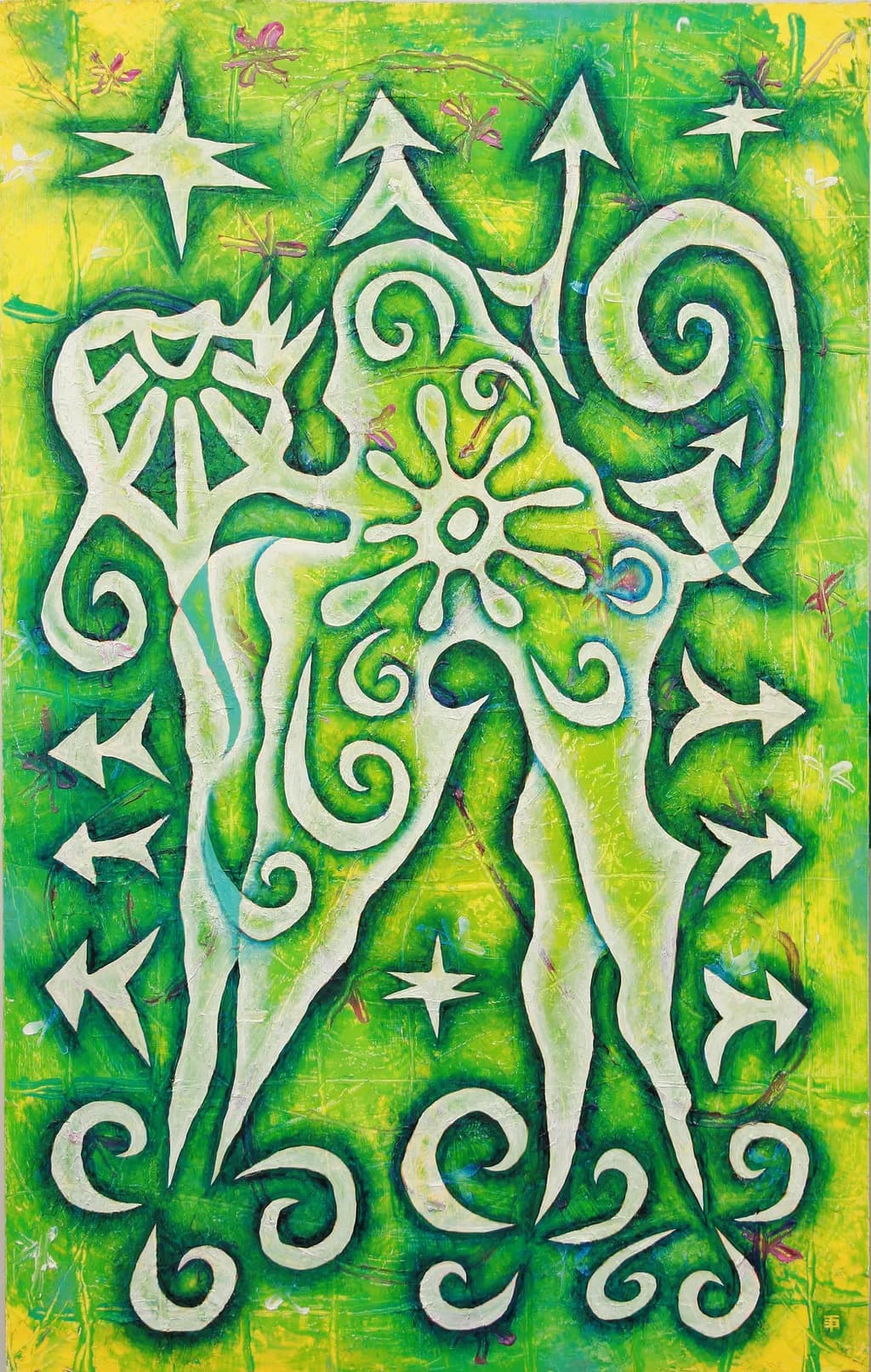 Green Figure with Spirals
