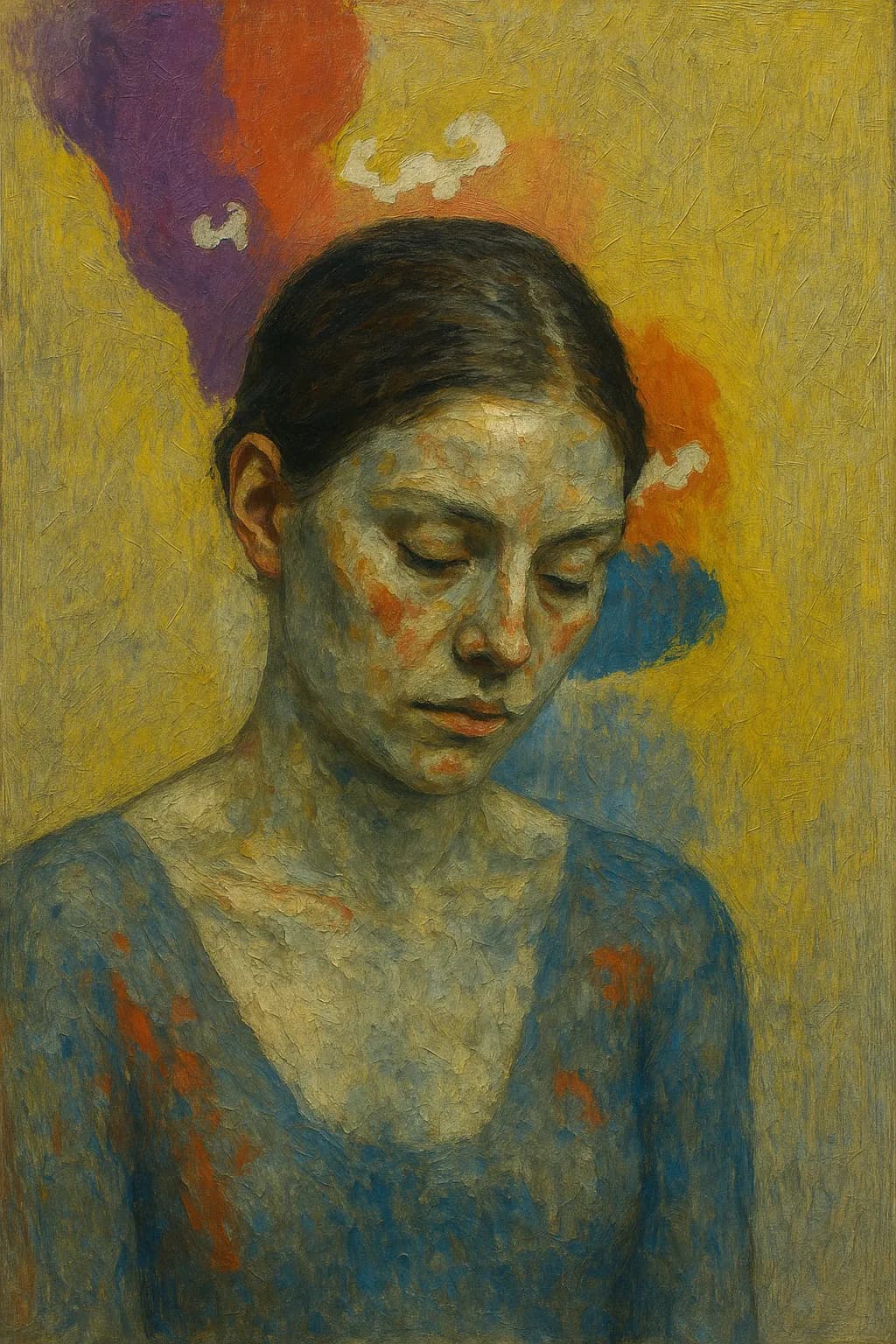Whispers of Color: A Contemplative Portrait of Emotion and Expression