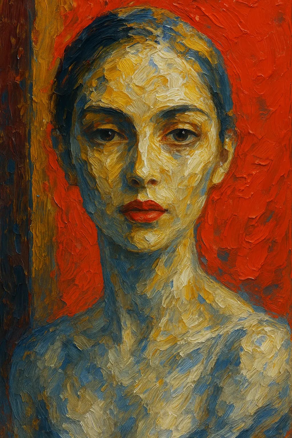 Whispers of Color: A Portrait in Bold Hues and Textured Emotion