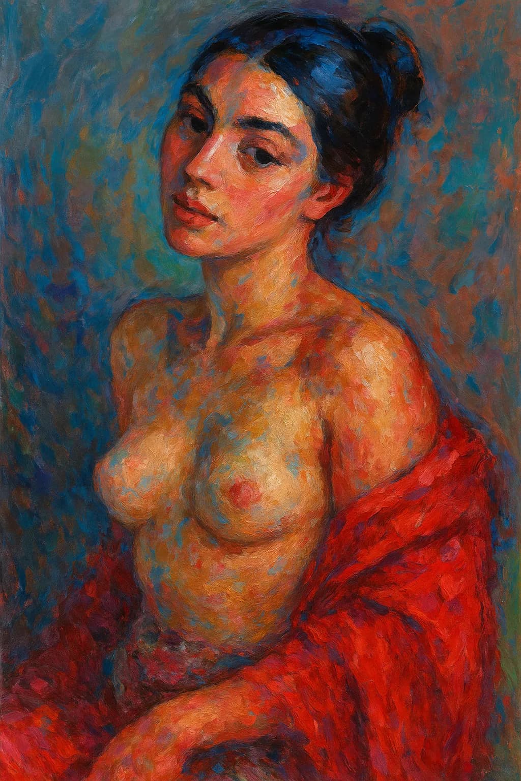 Radiant Embrace: A Colorful Portrait of Expression and Texture
