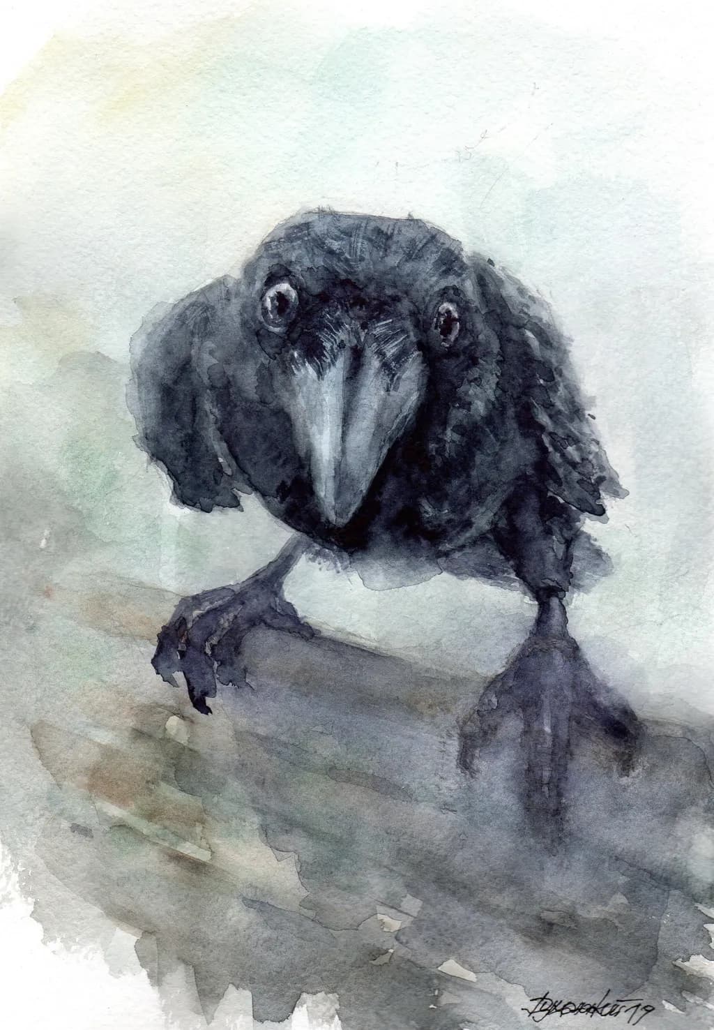 Whispers of the Black Bird: A Watercolor Expression of Nature's Intrigue