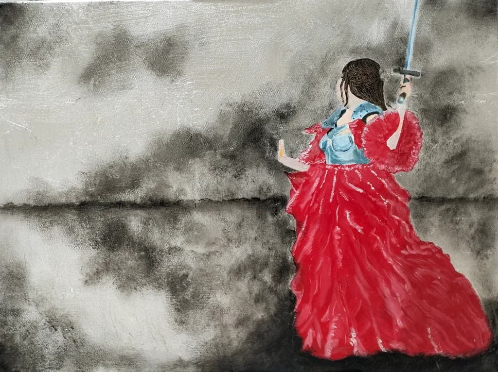 Embracing Strength: A Daring Dance in Red and Shadows