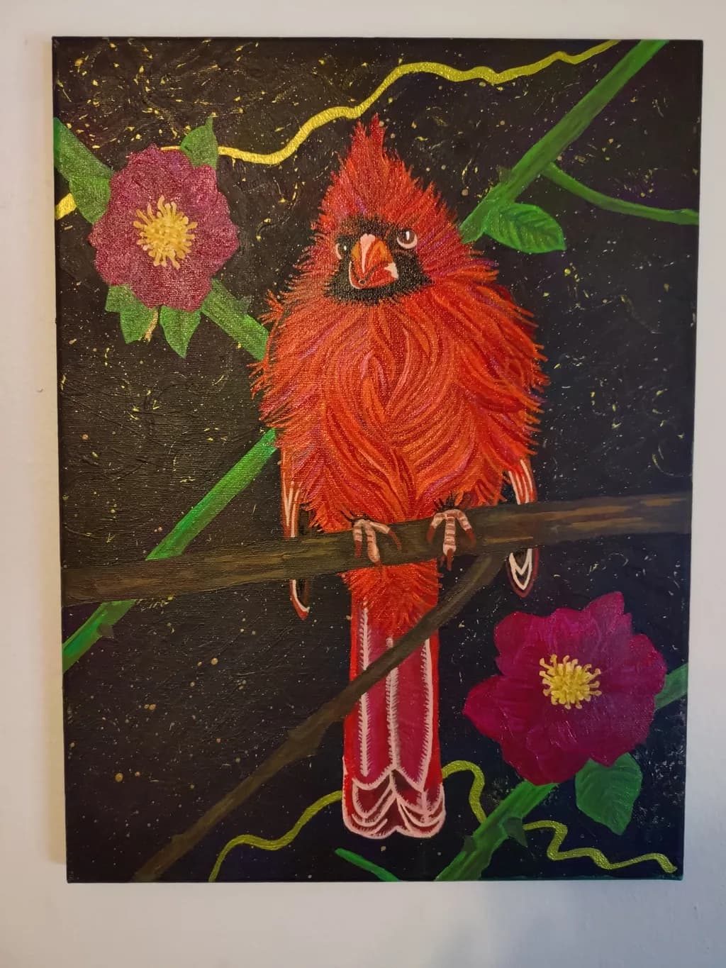Vibrant Cardinal Amidst Blossoms: A Bold Expression of Nature's Beauty