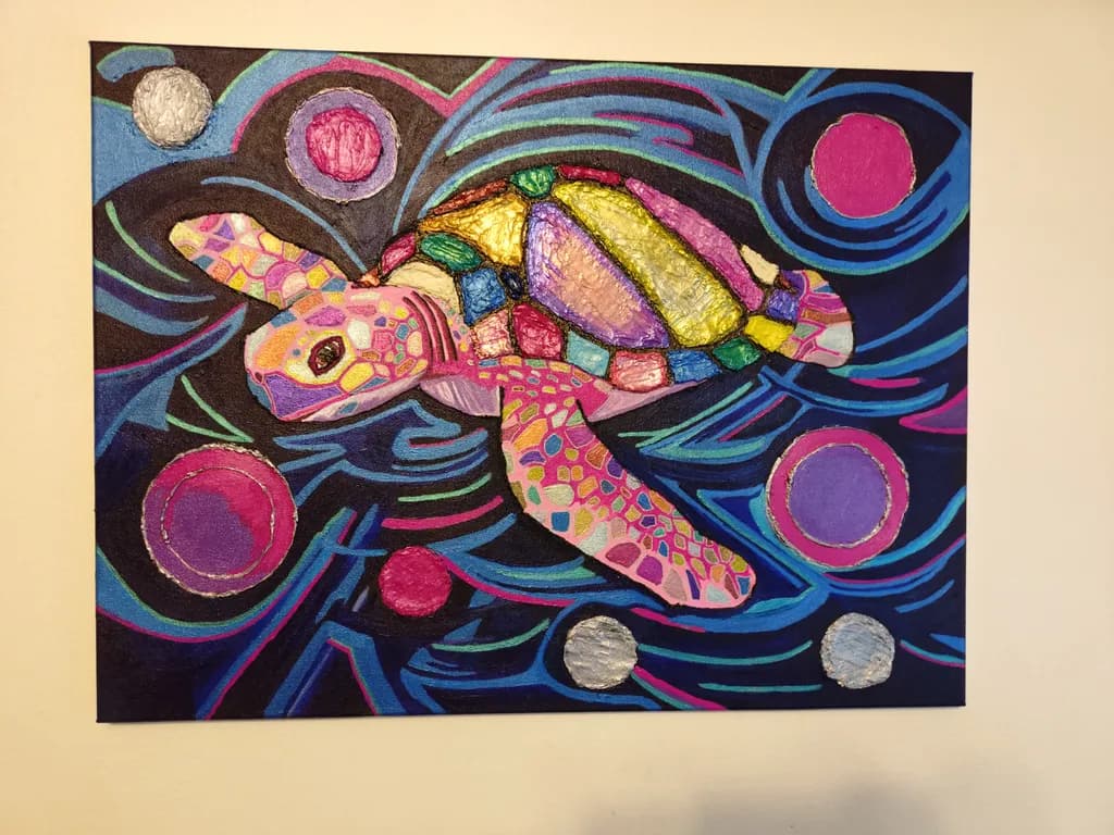 Colorful Turtle Dance: An Abstract Journey Through the Sea's Vibrant Depths