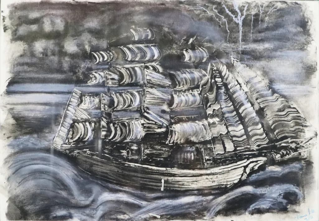 Tempestuous Voyage: A Dramatic Sailing Scene Amidst Stormy Seas