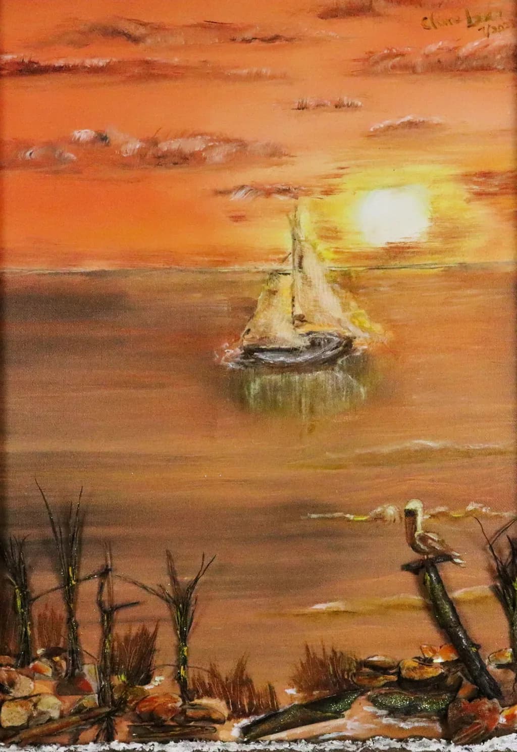 Serene Sunset: A Sailboat's Journey Across Tranquil Waters