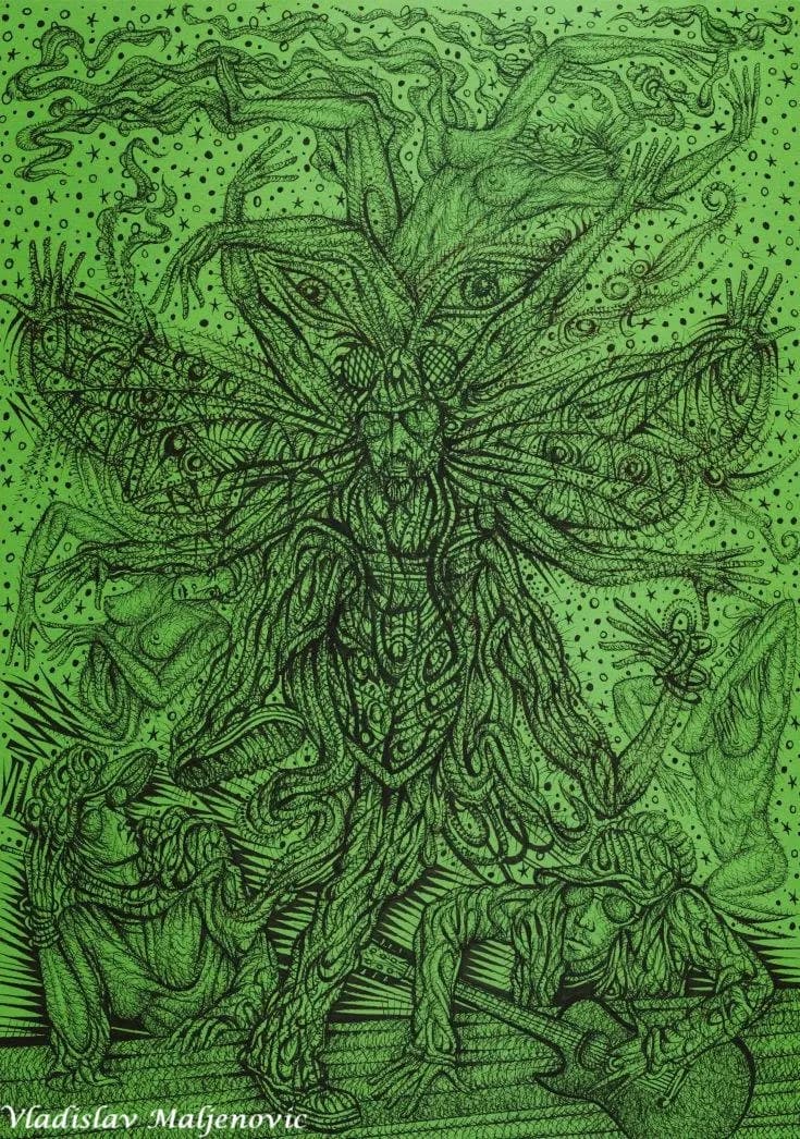 Ethereal Connection: The Dance of Nature and Spirit in Intricate Green Harmony
