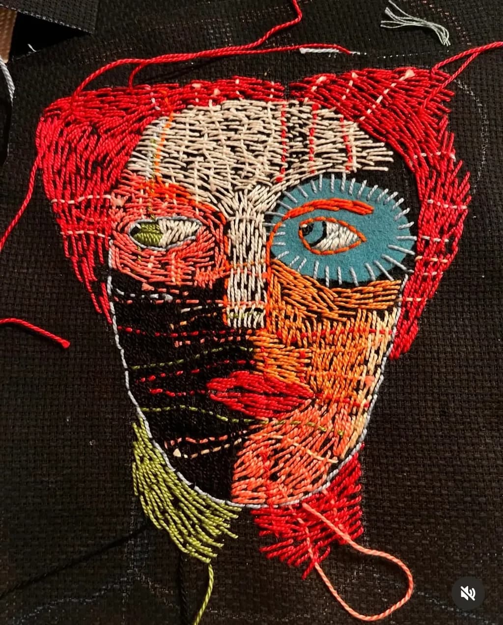 Vibrant Threads: A Colorful Embroidered Portrait of Expression and Emotion