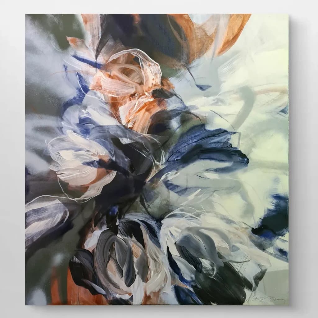 Whispers of Color: An Abstract Floral Dance in Blues and Earthy Tones