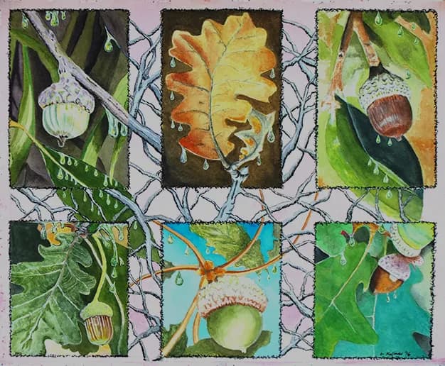 Nature's Tapestry: A Watercolor Journey Through Acorns and Leaves