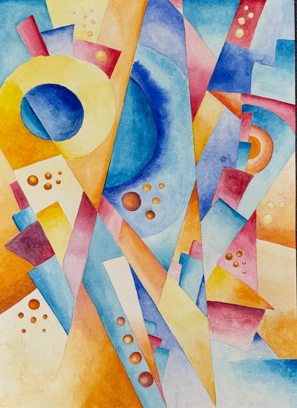 Vibrant Geometric Harmony: A Dance of Color and Form in Watercolor Art