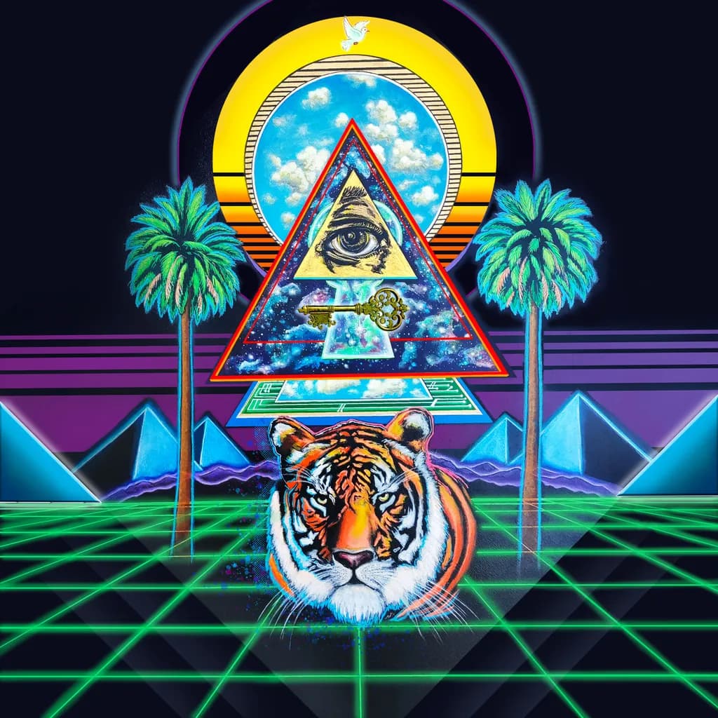 Mystical Geometry: A Surreal Journey Through Vibrant Wildlife and Retro Dreams