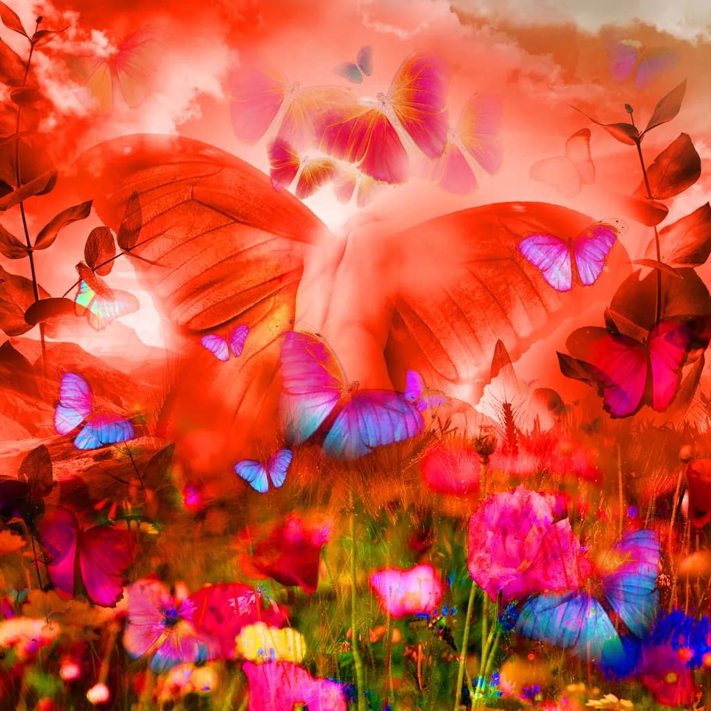 Whispers of Transformation: A Vibrant Dance of Butterflies in a Fiery Garden