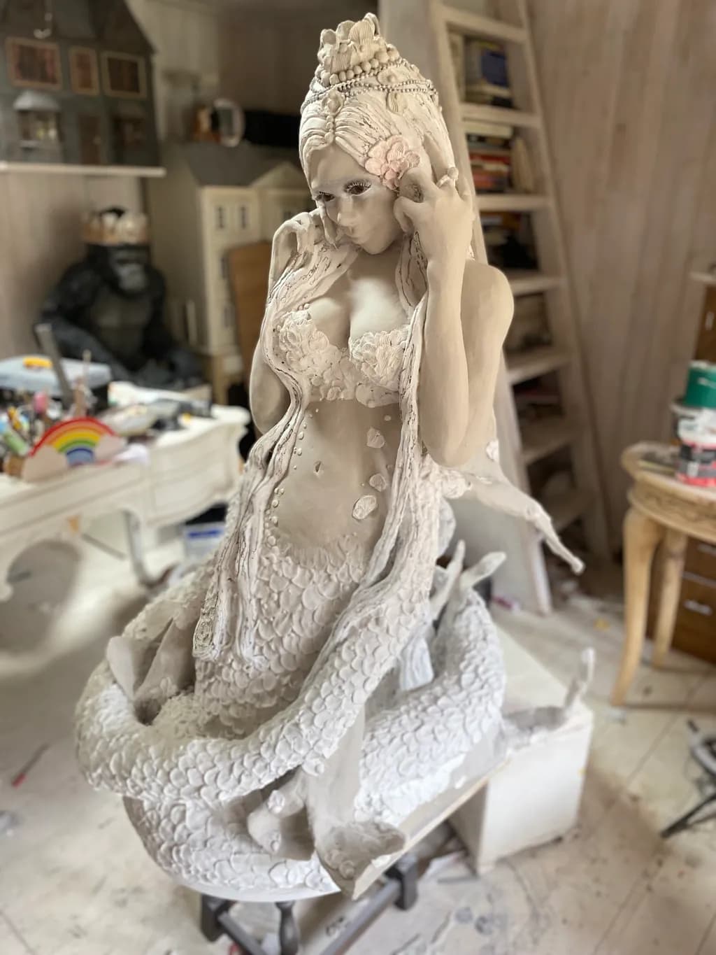 Ethereal Mermaid Embrace: A Captivating Sculpture of Beauty and Mystery