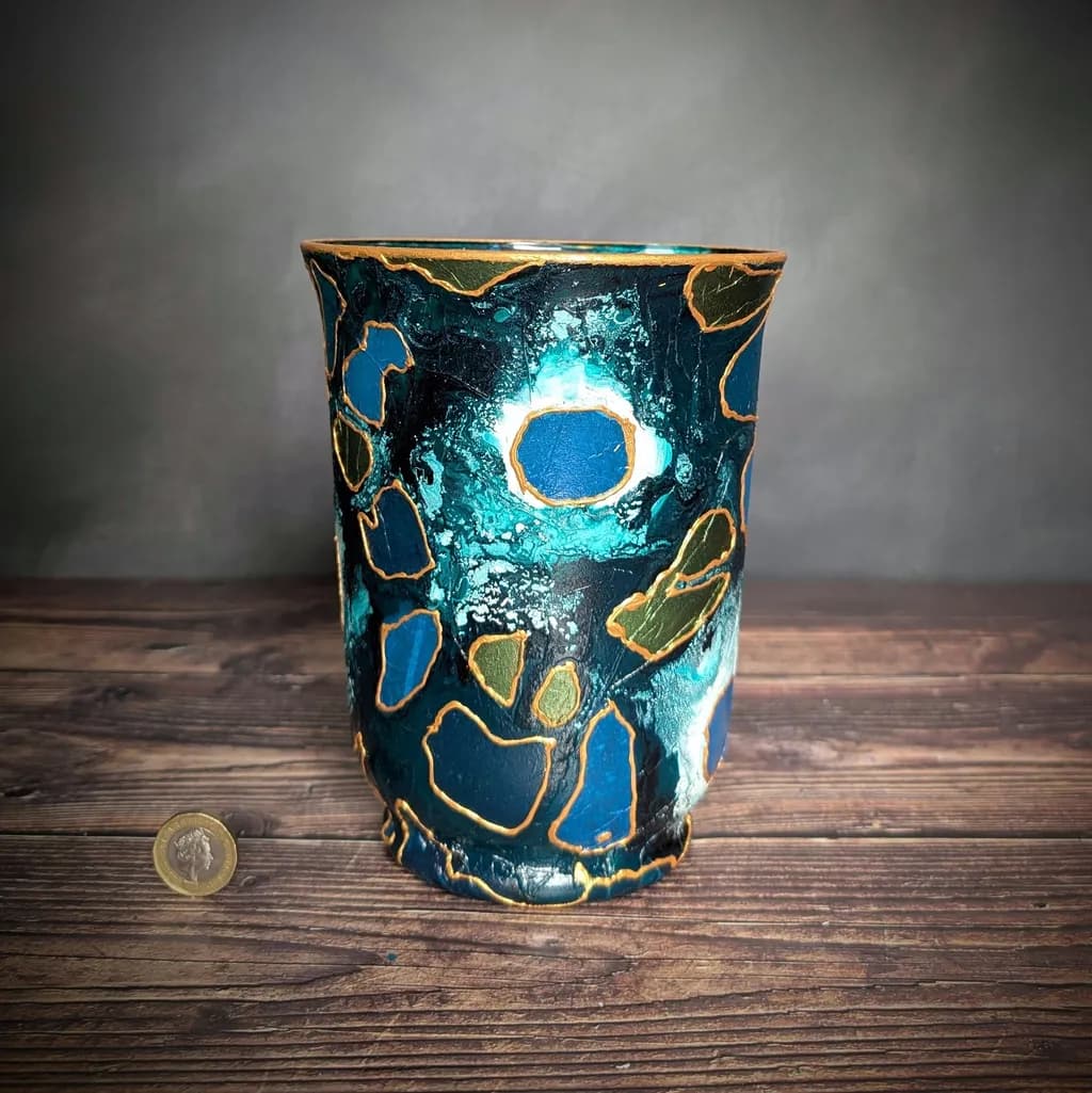 Oceanic Harmony: A Unique Ceramic Vessel with Rich Textures and Vibrant Colors