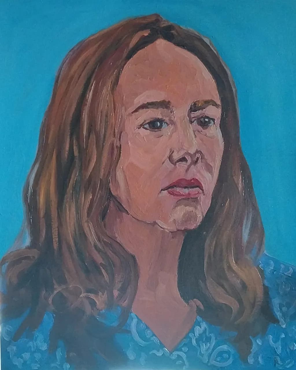 Whispers of Serenity: A Portrait in Vibrant Blues and Earthy Tones
