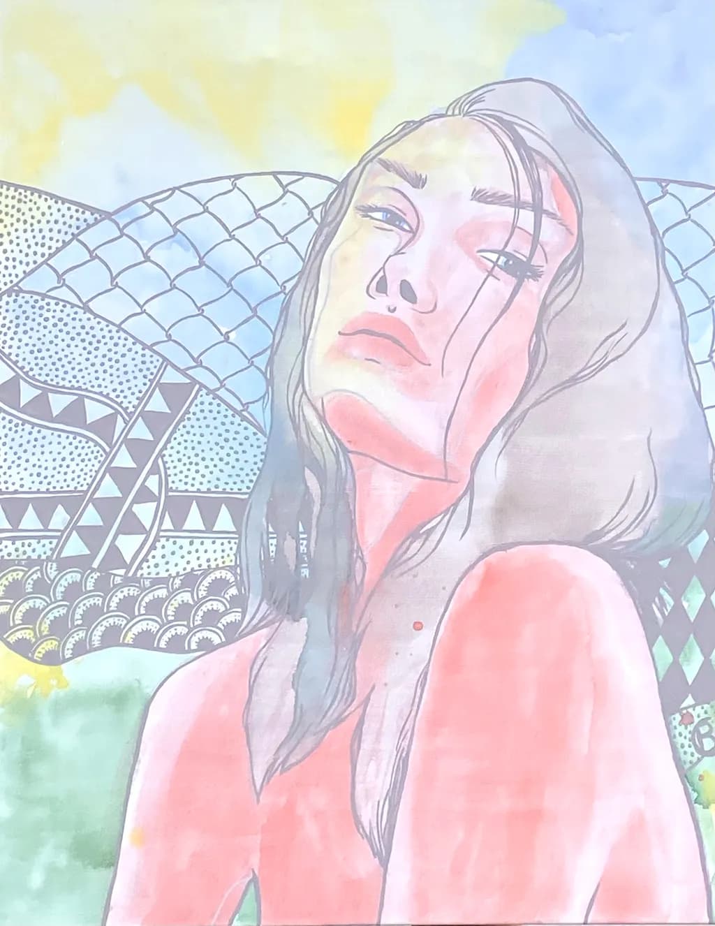 Whimsical Reflections: A Colorful Portrait in Watercolor Expression