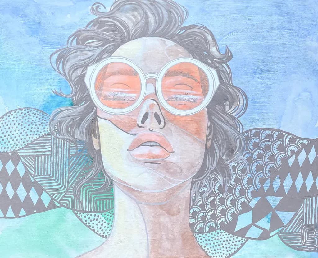Colorful Daydream: A Stylized Portrait of Serenity and Expression